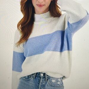 Hippie Rose Mock Neck Striped Long Sleeve Sweater L